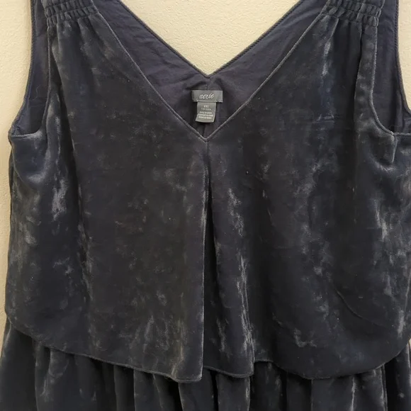 Aerie Navy Velvet Cropped Ruffle Tank - Picture 2 of 6